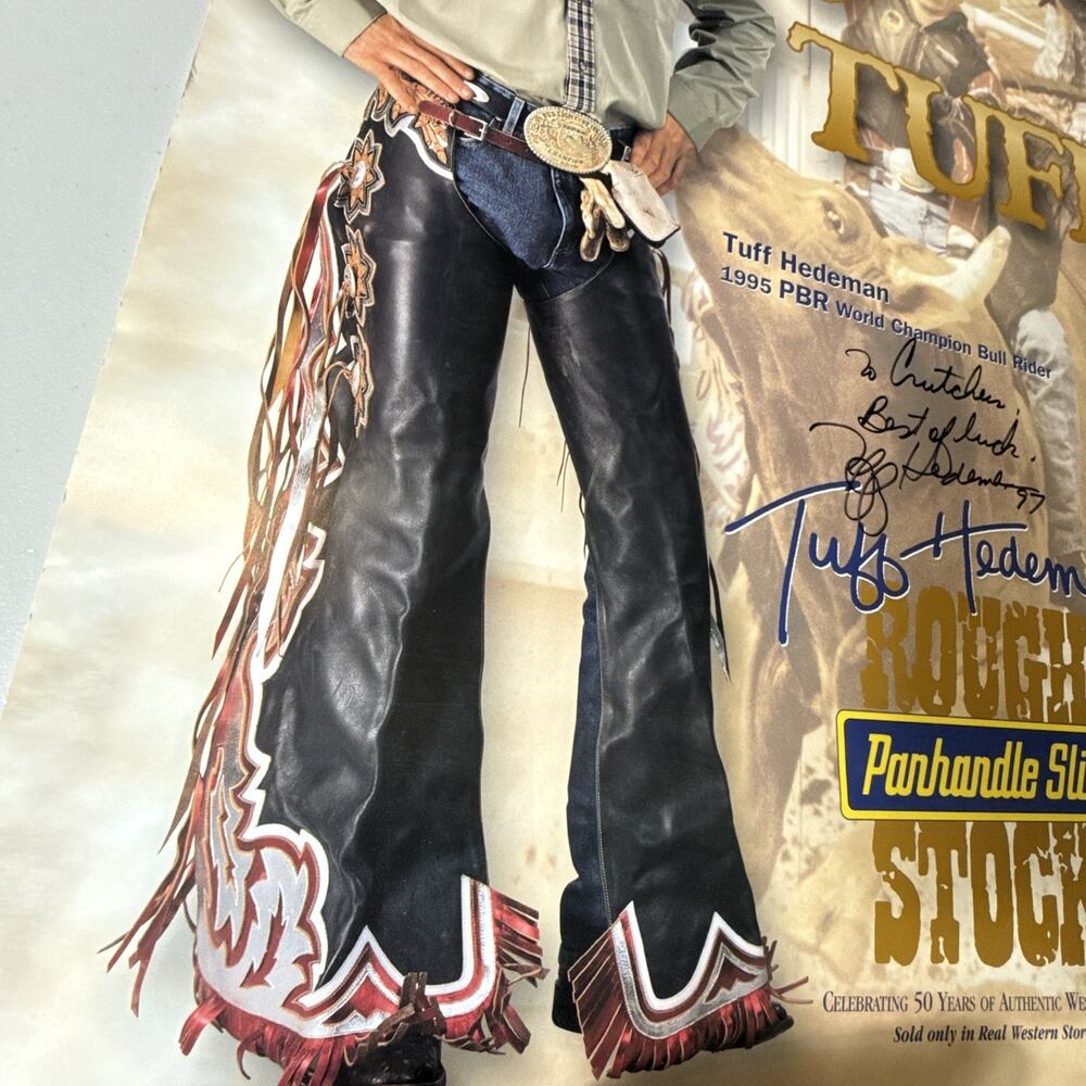 Tuff Hedeman Autographed Poster 1995 PBR Panhandle Slim Rough Stock 26" x 18" - Picture 6 of 9
